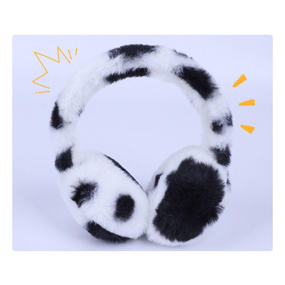 Retractable Plush Earmuffs Cow Print Fluffy Ear Covers Fashion Kids Ear Warmers for Boys Girls
