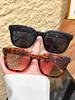 2Pcs French Retro Leopard Print Unisex Sunglasses, Large Square Frame Design, Uv Protection, Comfortable