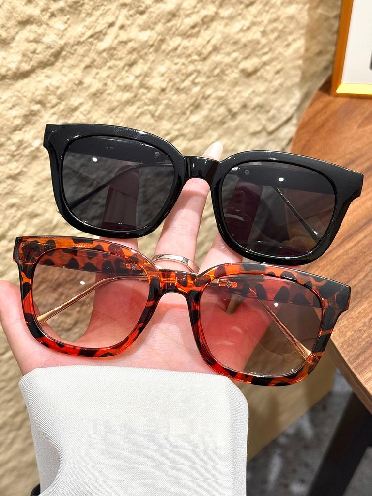 2Pcs French Retro Leopard Print Unisex Sunglasses, Large Square Frame Design, Uv Protection, Comfortable