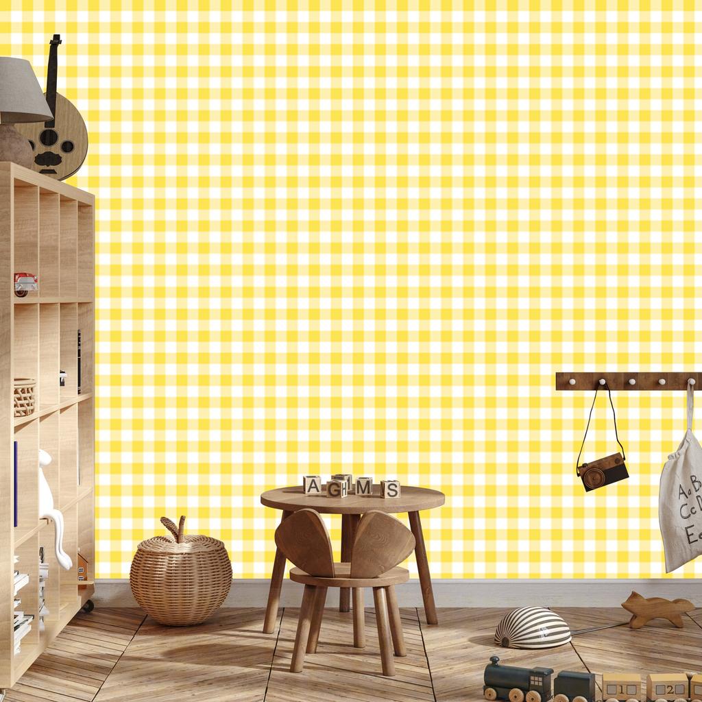 Yellow Checkered Wallpaper in Cream, White and Yellow for Living Room and Bedroom 50x1000