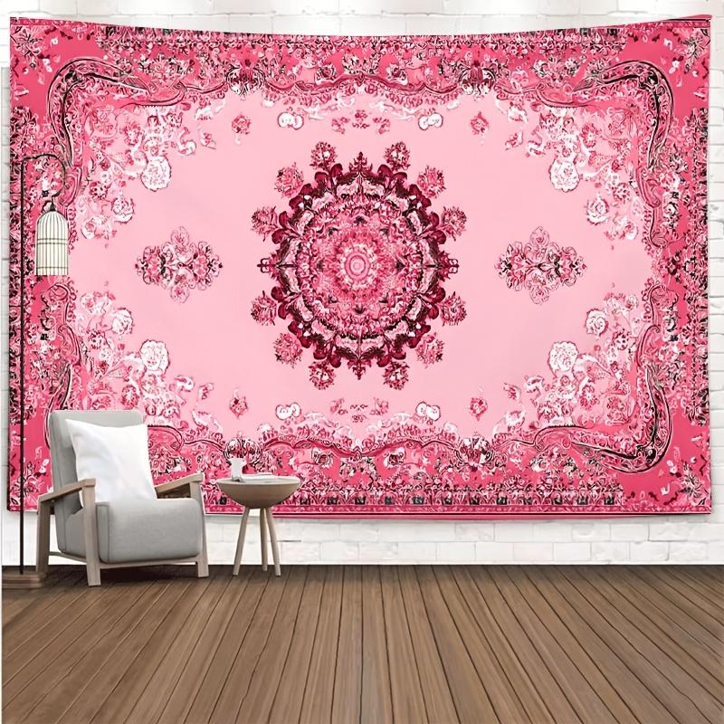 Pink Floral Mandala Tapestry 2D Digital Print Polyester Wall Hanging Living Room Bedroom Dorm Decor with Hooks