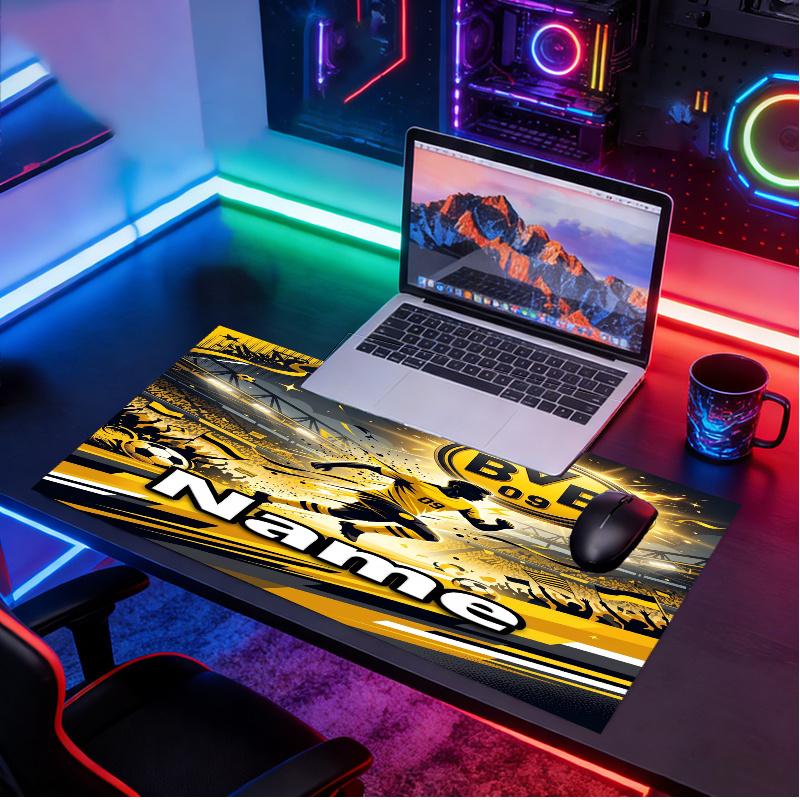 Custom Name Personalized Borussia Dortmund Bvb Pattern Mousepad, Laptop PC Desk Mat, Decorative Desk Mat for Home Keyboard Pad Gift