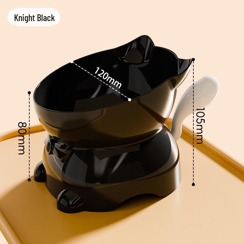 Slanted Anti-Spill Stainless Steel Cat & Dog Bowl, Cartoon Design