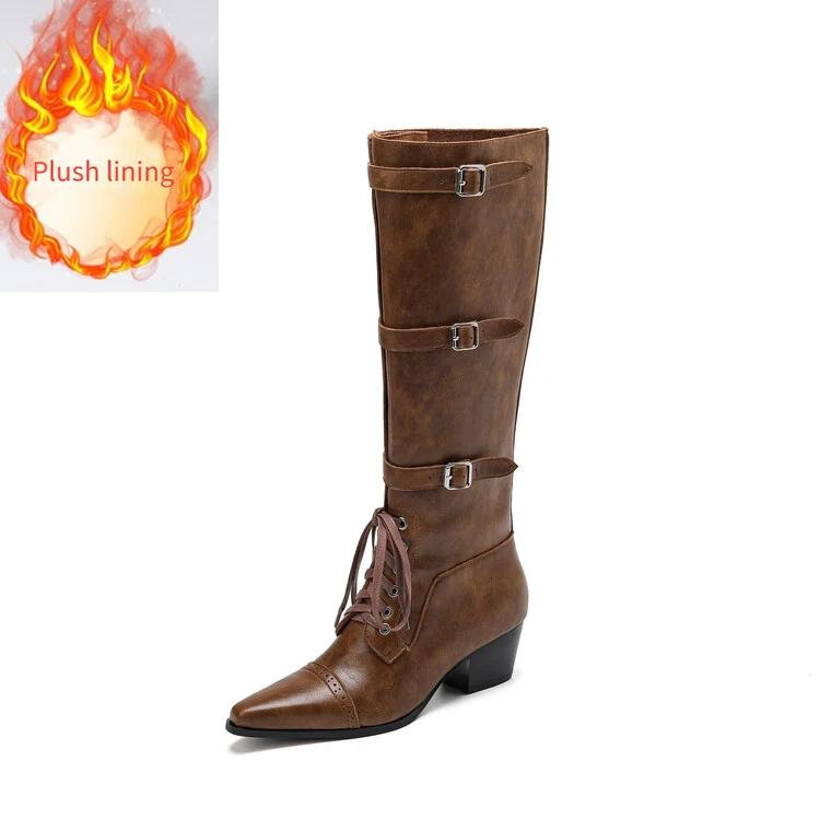 Fashion New Cowhide Cross Tie Straps Belt Buckle Knee High Boots Women Sexy Hot Girl Pole Dance 5.5cm High-heeled Knight Boots Size 40