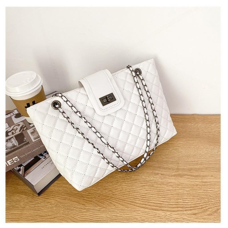 New Fashion Casual Armpit Bag Rhombus Embroidery Thread Chain Bag Women's Single Shoulder Oblique Span Tote Bag Women's