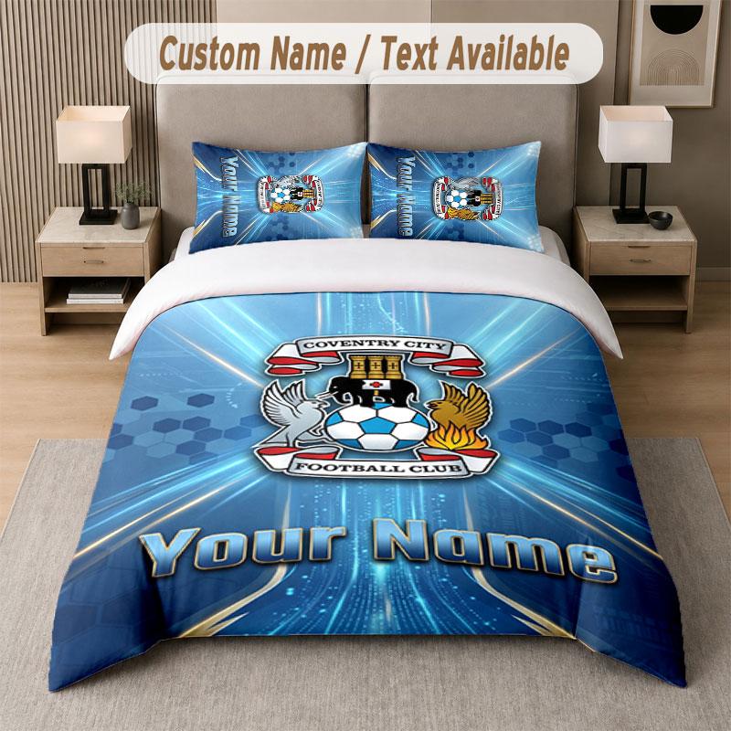 Benutzerdefiniertes Bettwäsche-Set Coventry City FC Muster, Druck Name Text 1 Bettbezug plus 2 Kissenbezüge Heimtextilien