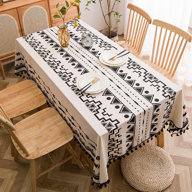 Tovaglia nordica con stampa a nappe in cotone lino antimacchia - Resistente al calore per casa e sala da pranzo