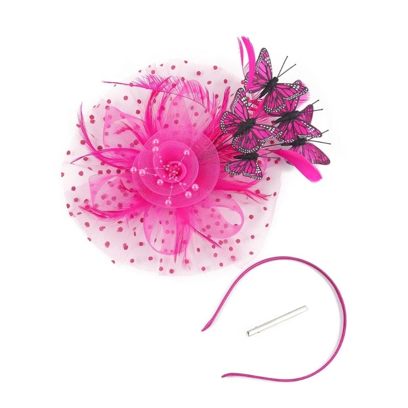 Bridal Fascinator with Faux Pearls Butterfly Headbands Hair Accessory For Weddings Adjustable Hair Clip Hair Decoration