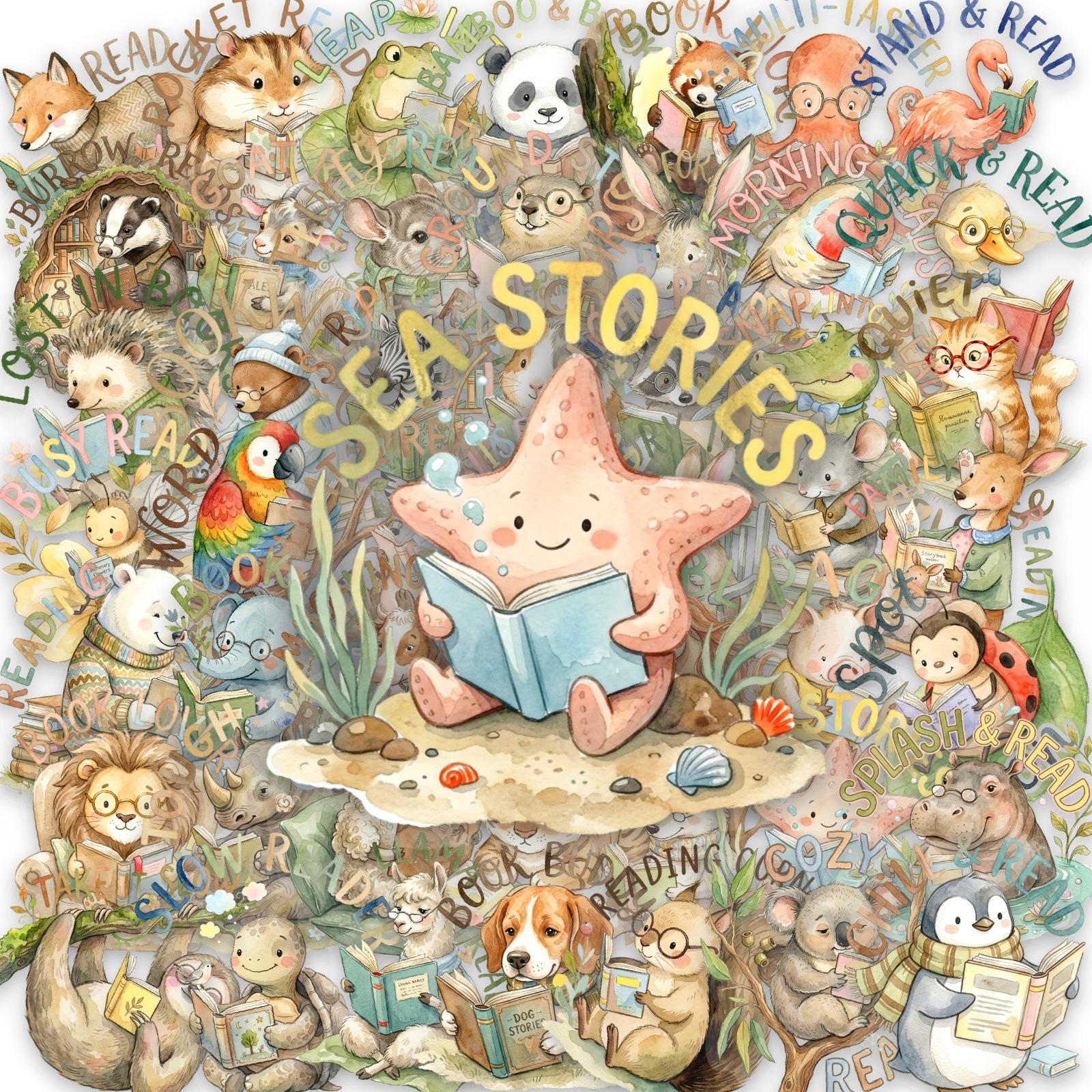 

50 Animal Reading Watercolor Pet Transparent Sticker Hand Account Diy Decorative Material Sticker