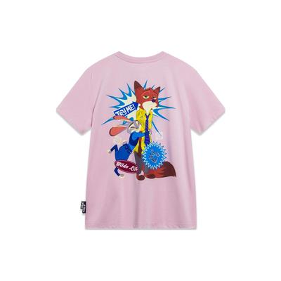 Li Ning X Disney Collaboration Crazy Animal Series Cartoon Pattern Round Neck Short Sleeve T-Shirt Women Tops Soft-Pink AHST272-2