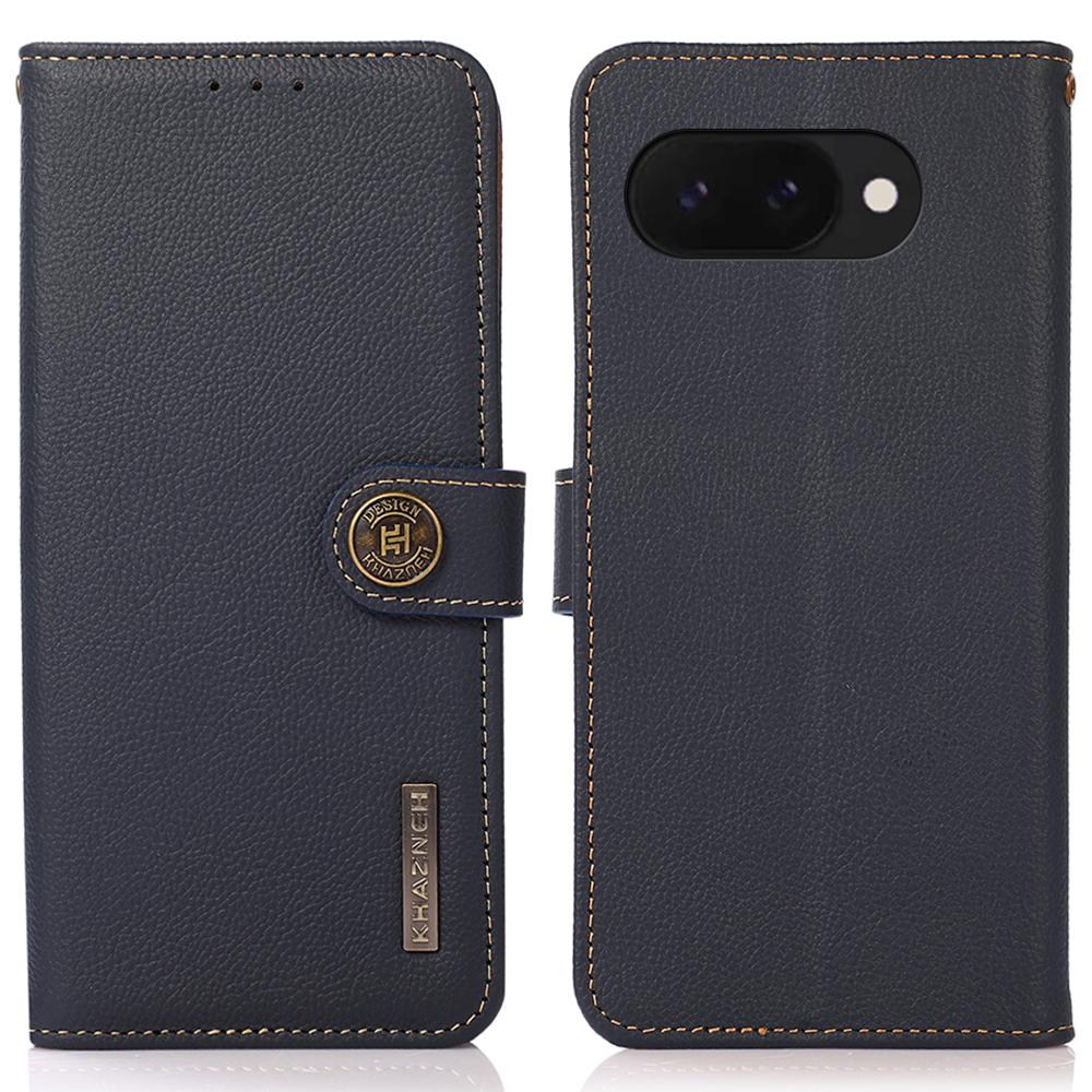 

KHAZNEH Чехол-кошелек из натуральной коровьей кожи для Google Pixel 9a Blue