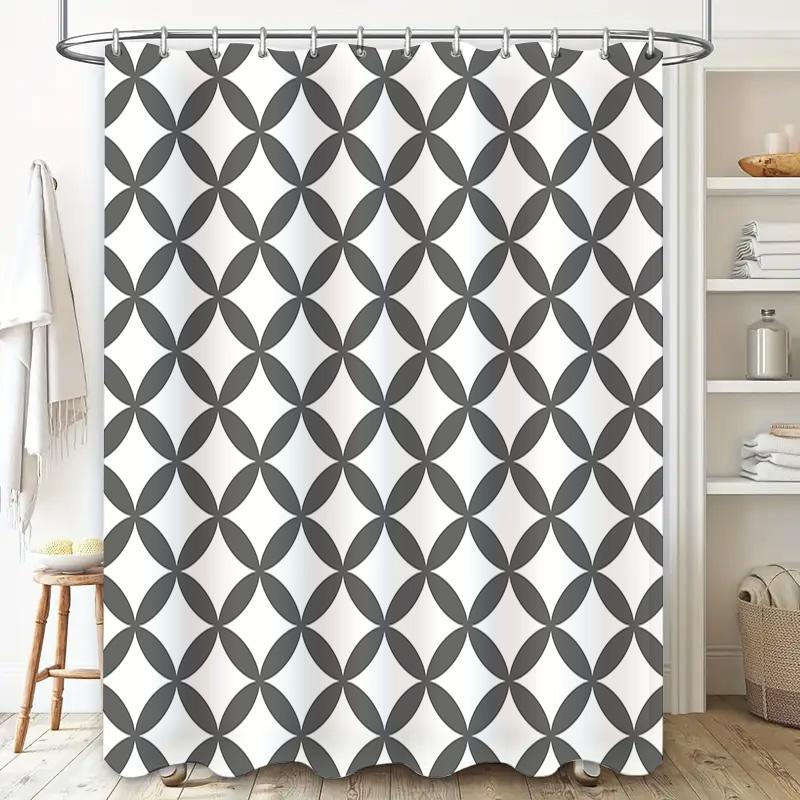 Patterned Shower Curtain Set For Bathroom Decoration Black And White Geometric Design Waterproof Fabric Curtains With Hooks Incl