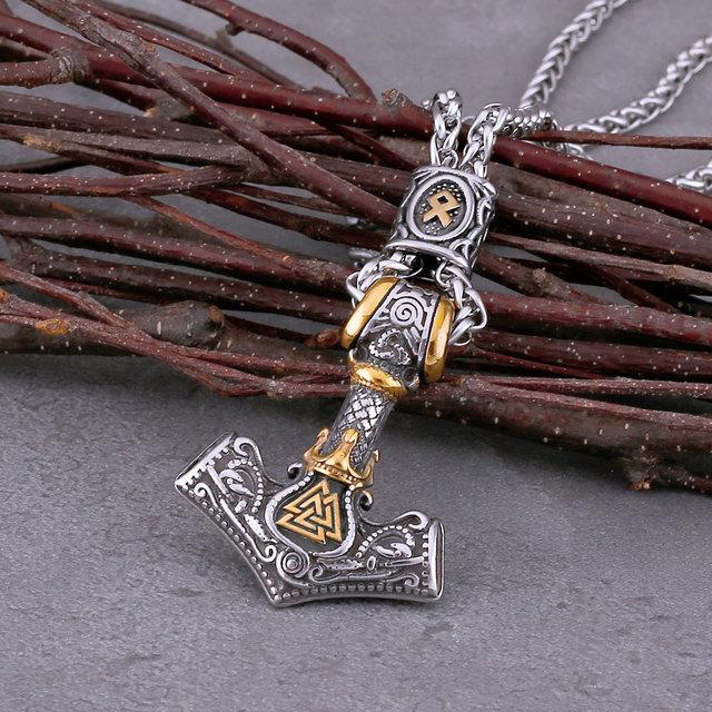 Módní náhrdelník Viking Thor's Hammer Pánské šperky Dárek z nerezové oceli Vintage skandinávský náhrdelník s runovým amuletem