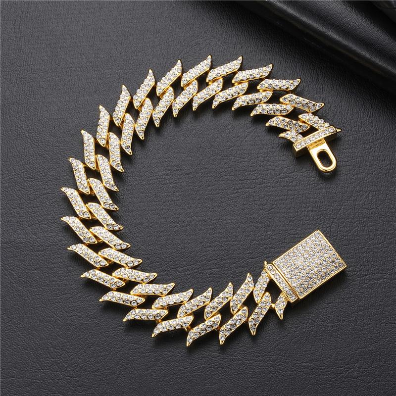 

Браслет-цепочка в стиле хип-хоп с кубинскими звеньями и 2 рядами шипов, 15 мм, Aaa +Iced Out, со стразами из сплава, для мужчин и женщин, ювелирные изделия 18cm