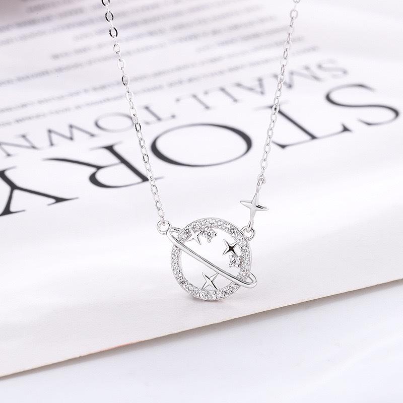 Colorfast Universe Planet Pendant Necklace - Women's Unique Temperament Design with Inlaid Collarbone Chain