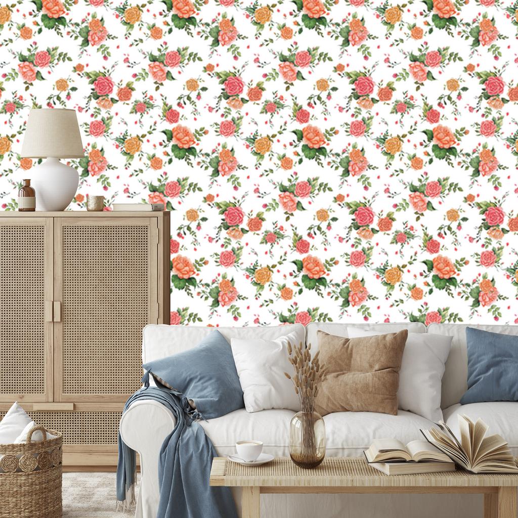 Colorful Roses and Watercolor Wallpaper for Living Room and Bedroom 50x1000