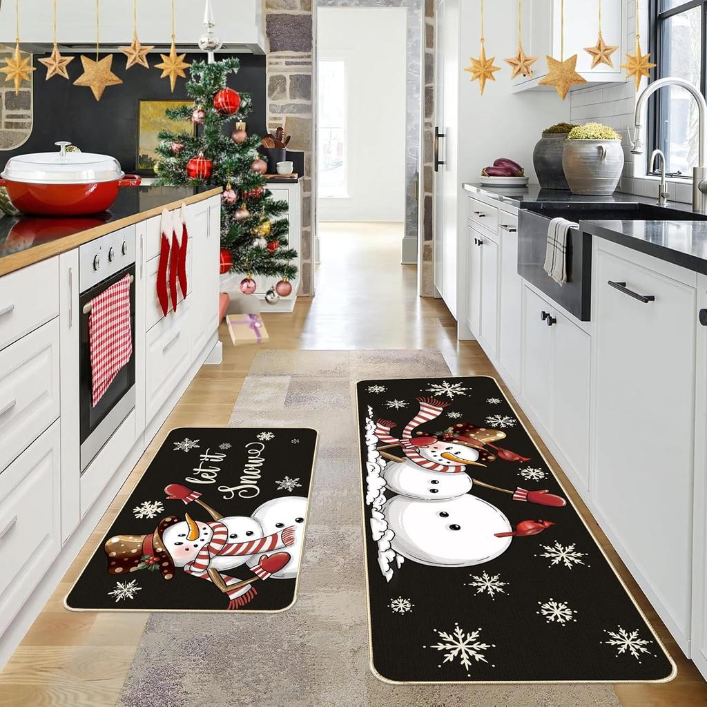 VIKAMA2pcs Christmas-Themed Rug Set Stain-Resistant Non-Slip Entrance Hallway Doormats Kitchen Laundry Room Rugs Home Decor