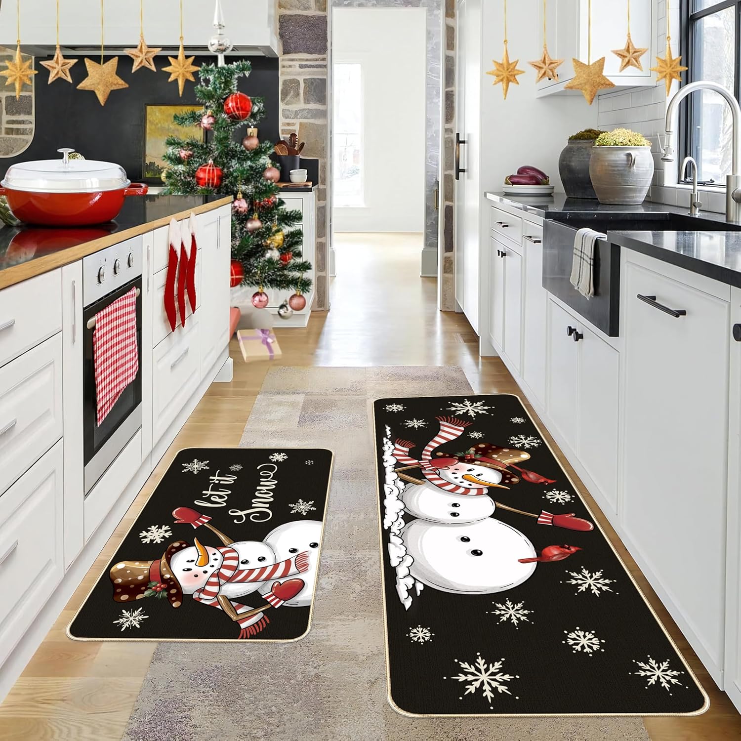 

VIKAMA Christmas Kitchen Floor Mat Small Low Door Mat The Snowman Pattern Decoration Non-Slip Welcome Mat Home Decoration 40x60and40x120cm
