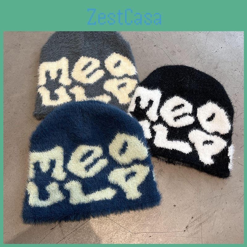 Knit Hat Minimalist Embroidered Letters Meaulp Winter Warmth Protection Earmuff