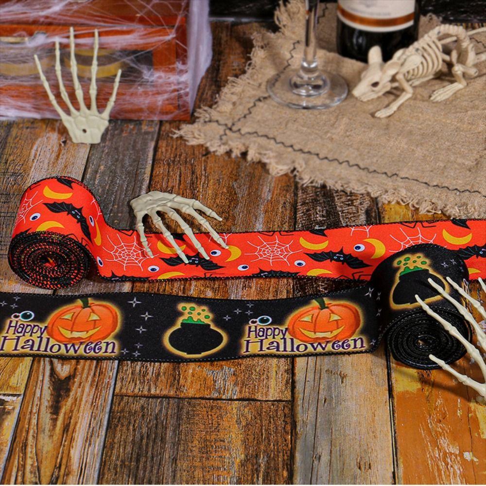 Handicraft Halloween Printed Ribbon Ribbon Material DIY Ribbon Strips Bat Printed Ribbon  Halloween