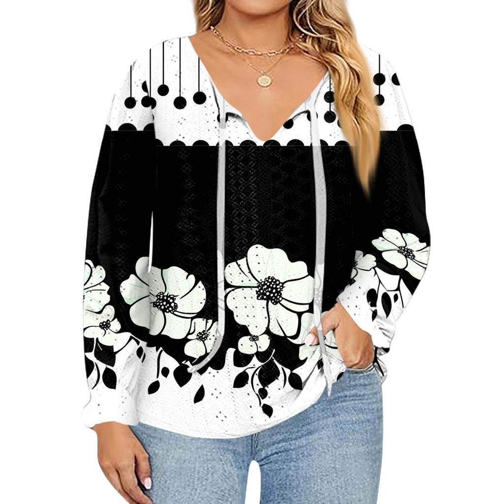 Women's Fashion Printed Casual V-Neck Long Sleeve Top