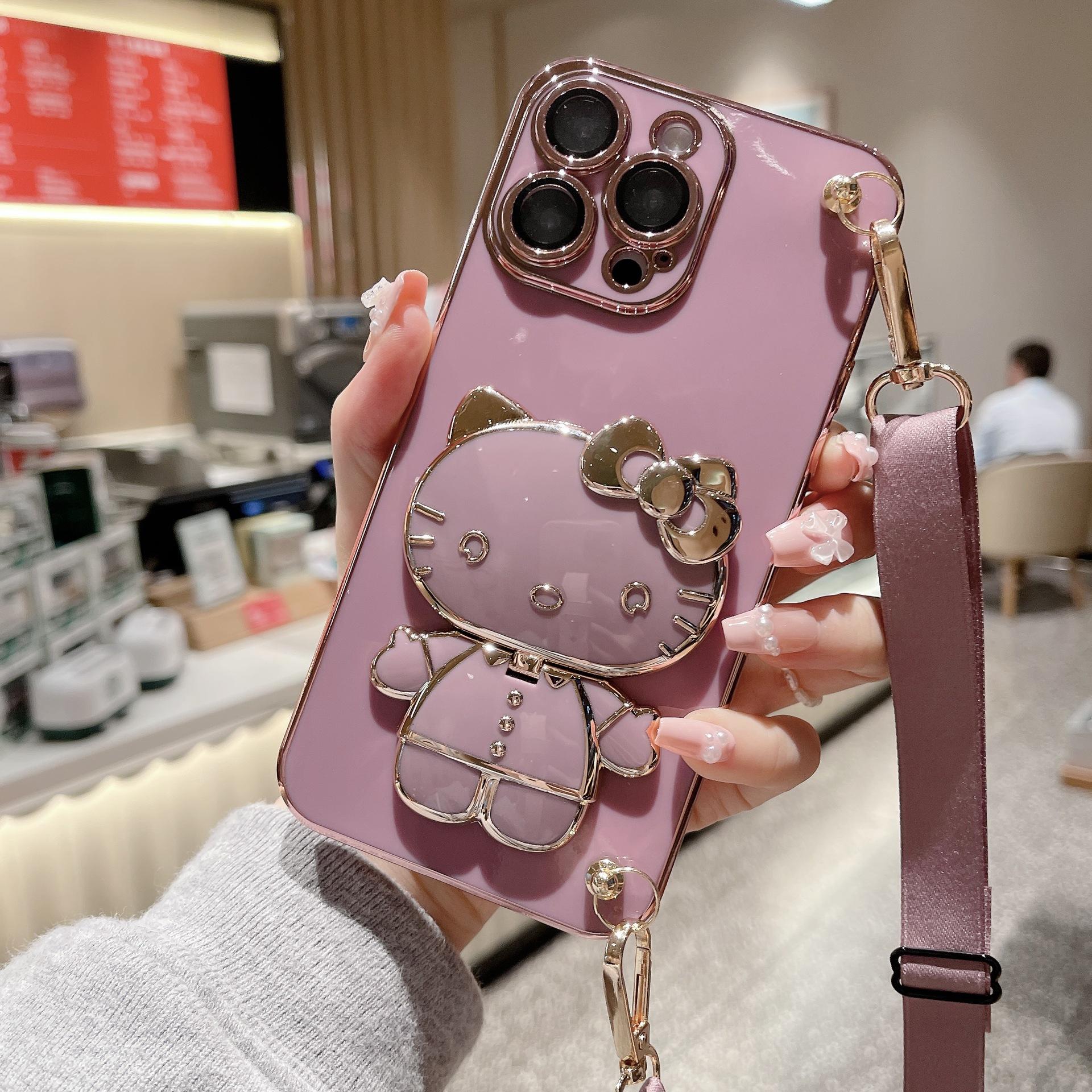 

Makeup Mirror KT Cat Suitable for Apple 16promax Mobile Phone Case IPhone 15 Silicone 14 Anti Fall 13PM Crossbody 17 iPhone16