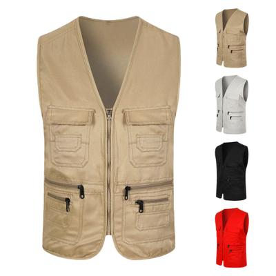Herren Sommer Cargo Weste V-Ausschnitt Ärmellos Multi Taschen Sport Weste Einfarbig Reißverschlussleiste Volunteer Sicherheitsweste Mantel