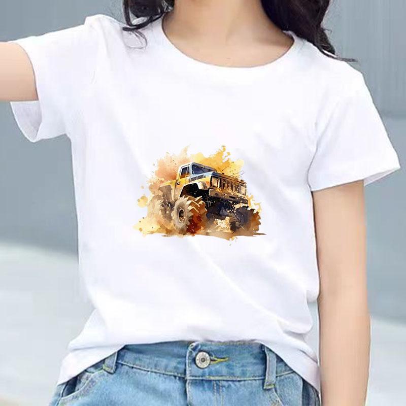 Kids Cotton T Shirt Artistic Colorful Offroad Vehicle Print Crew Neck Short Sleeve Tee Casual Boys Girls Summer Tops 100