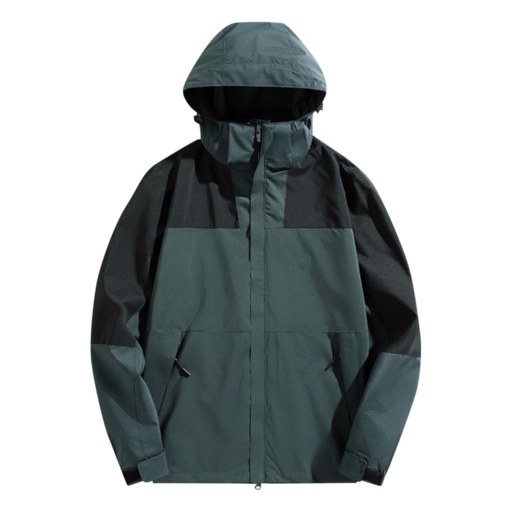 Unisex Lockere Passform Schulterabfall Farbblock Windjacke Mit Kapuze Outdoor Wasserdicht Shell Mantel