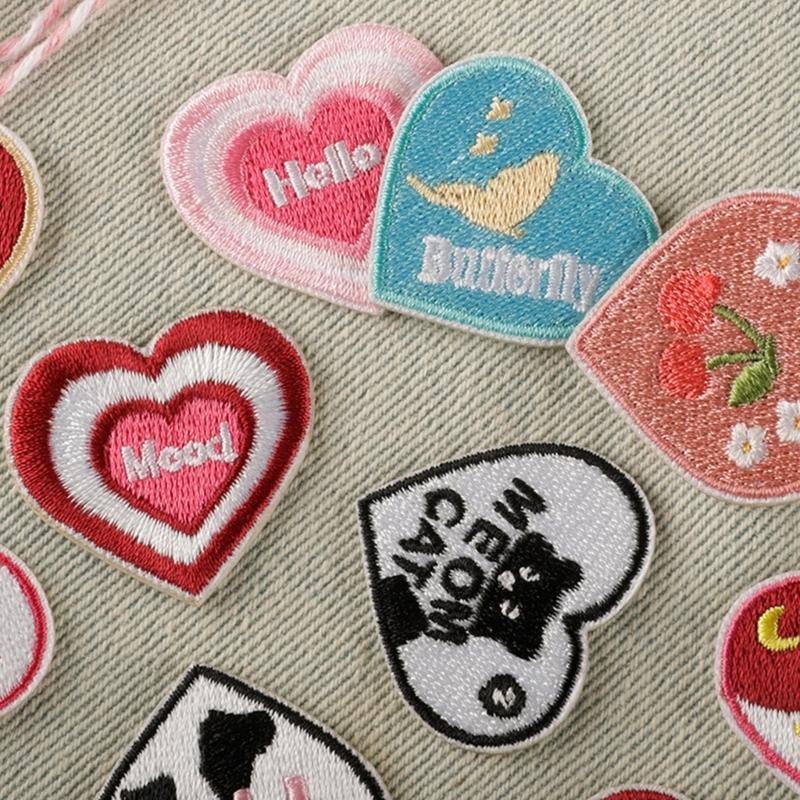 16 Pcs Love Heart Embroidered Patches Iron On Patches Bows Repair Patches Flower Sewing Patches for Clothes Bag