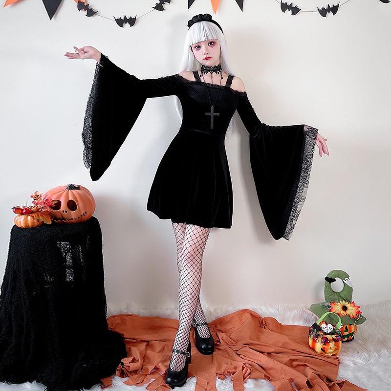 Punk style dark mesh dress Yamamoto goth little devil female soft sister halloween costume sexy