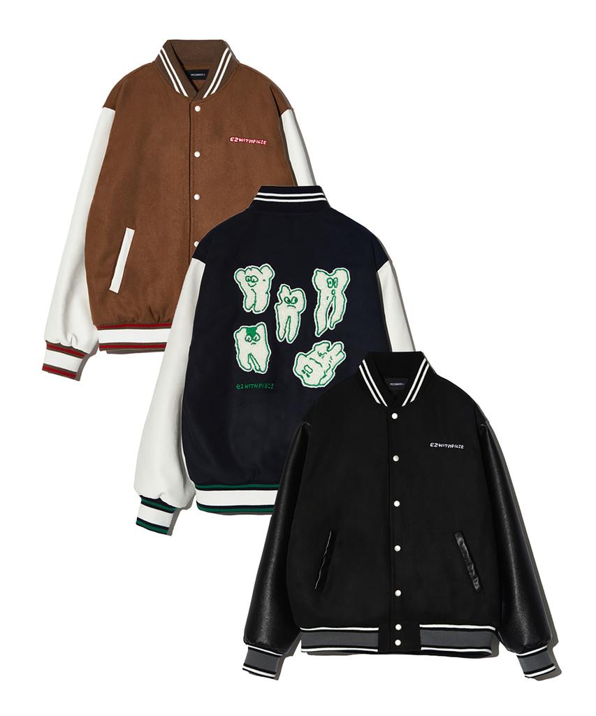 Peace Maker Teeth Varsity Wool Jacket (Beige)
