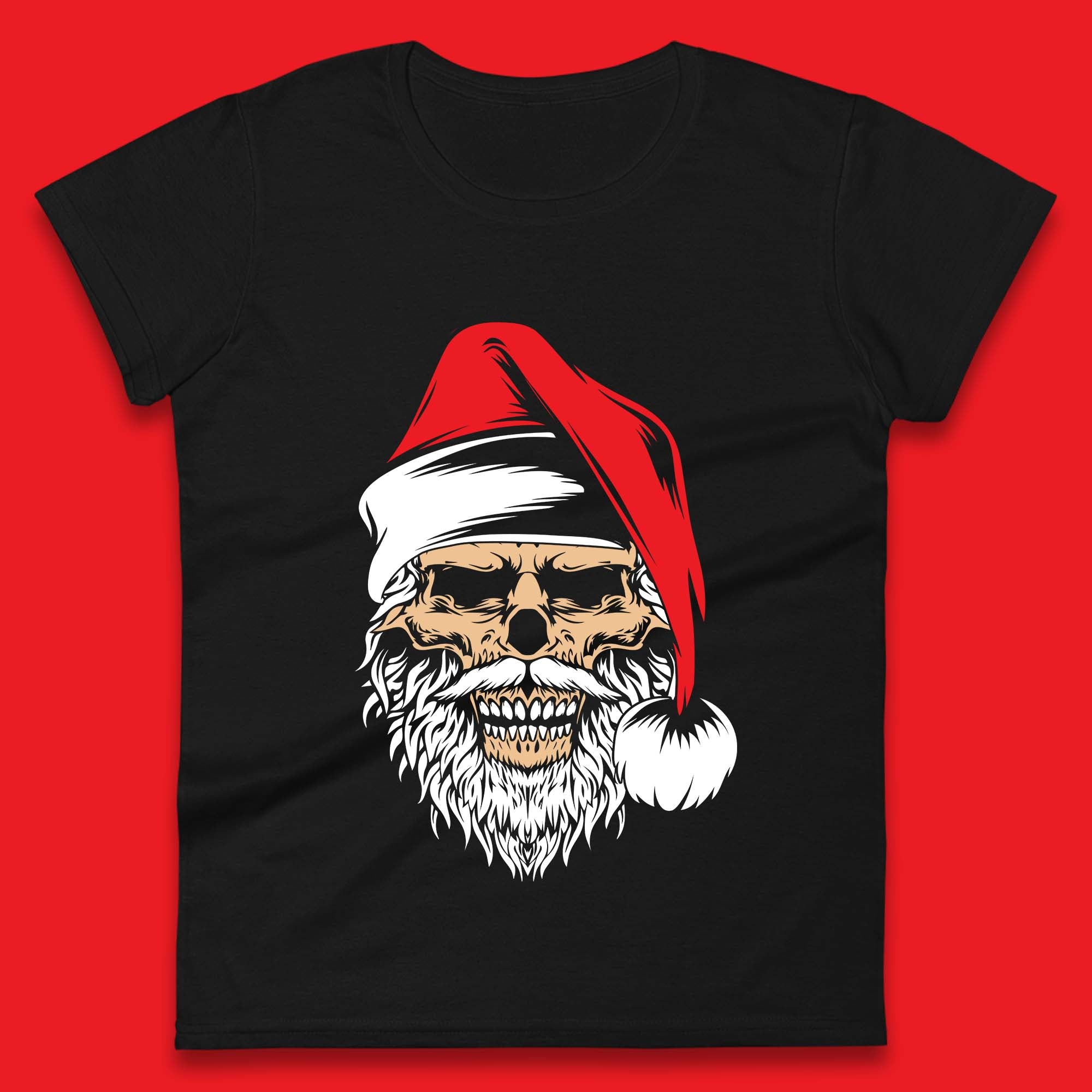 Christmas Womens T Shirt Mens Tops Tees Unisex Christmas Gothic Skull Santa Hat Top S