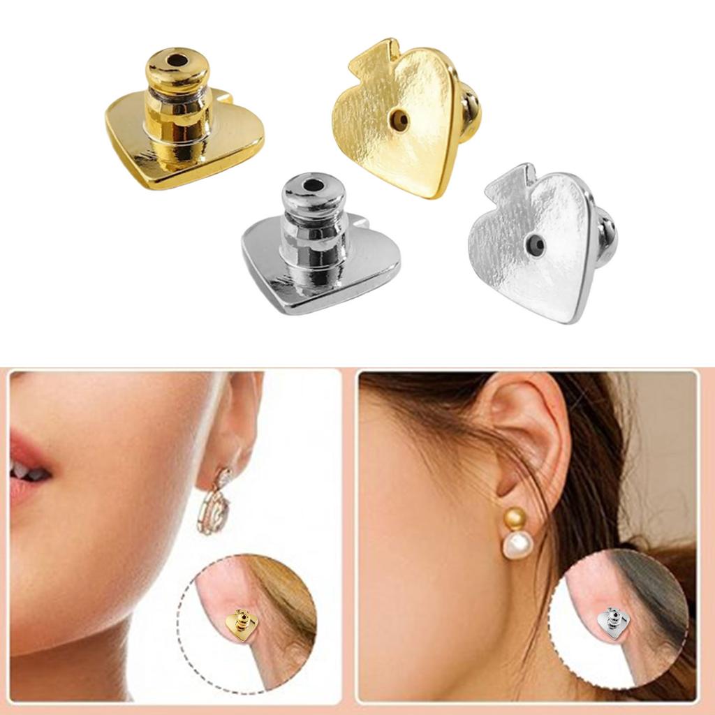 Pack of 4 Earring Backs Safety Clutches Earring Plugs Heart Shaped Locking Earring Backs Suitable for Studs Earrings