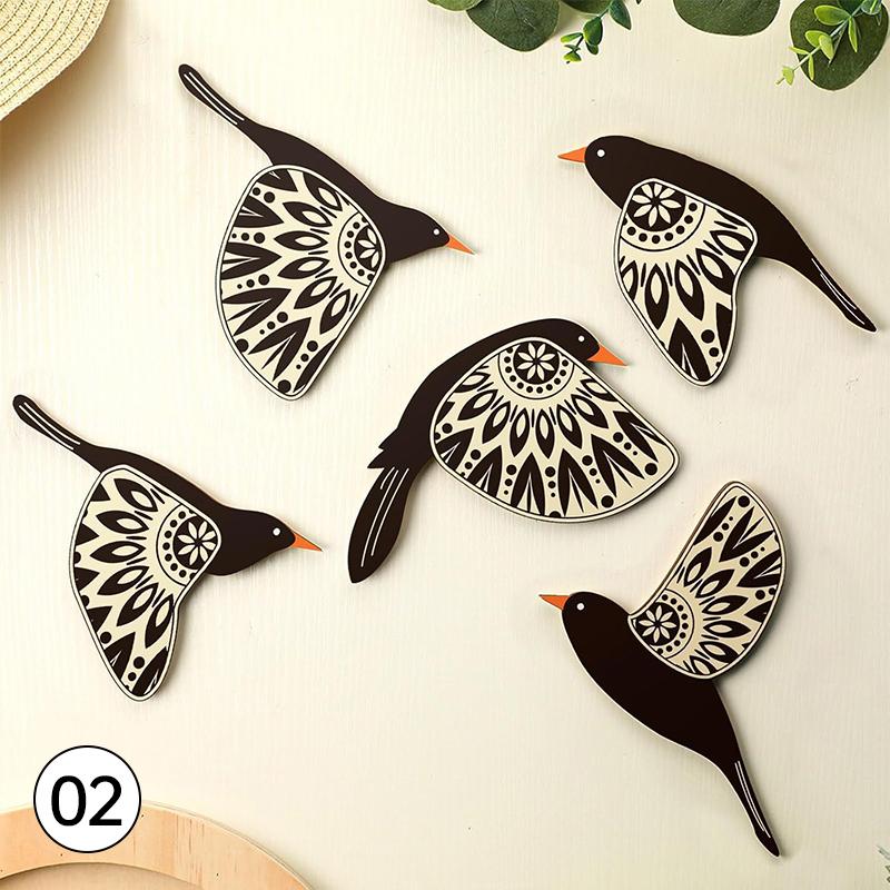 5Pcs Wooden Black Bird Wall Decor Art Vintage Gothic Home Decor for Living Room Bathroom Kitchen Decorations Indoor Outdoor Gift
