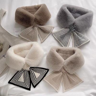 1Pc Scarf Women'S Autumn And Winter Ins Versatile Korean Version Plush Scarf, Striped Thickened Warm Neck Fur Collar