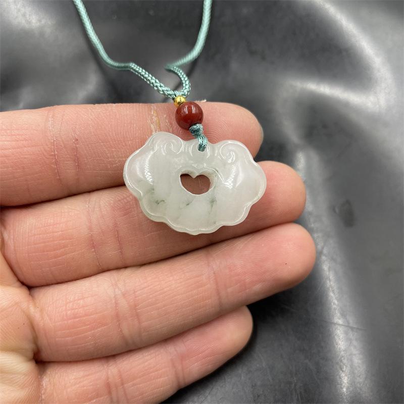 Blue Sky White Mountain Green Jade Ruyi Pendant Necklace
