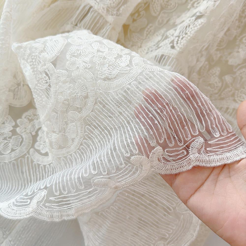 Korean Style Lace Embroidered Midi Skirt - All-Season Puffy Mesh Umbrella Design