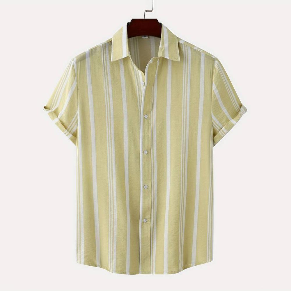 2026 Hawaii Camicia a Maniche Corte a Righe da Uomo Top Casual da Ufficio da Uomo T-shirt Oversize Camicia Bottoni Estiva da Uomo 5XL