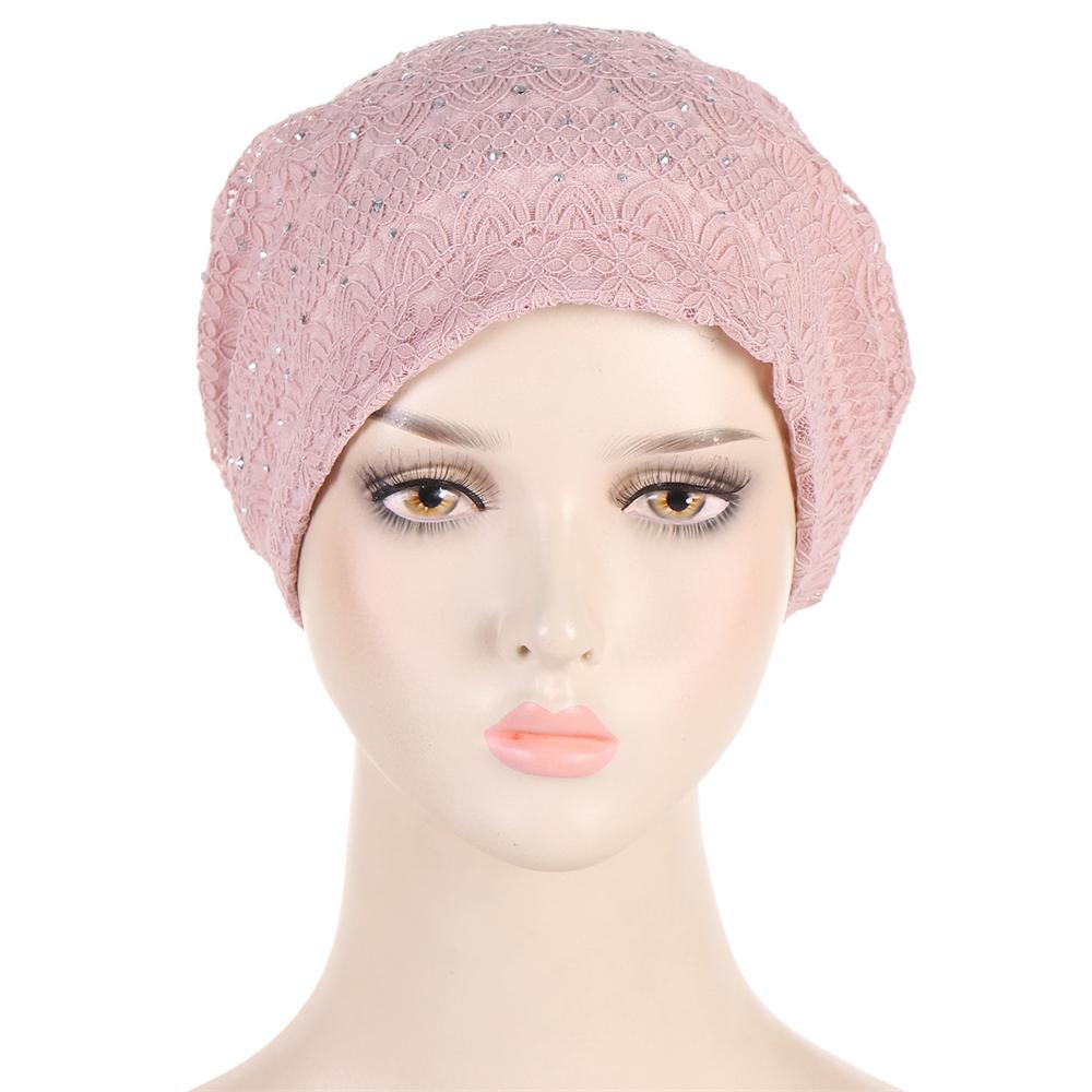 Lace Bonnet Beanie Women Chemo Cap Muslim Hijab Diamond Flower Turban Indian Hair Loss Hat Headscarf Wrap Baggy Slouchy Skullies