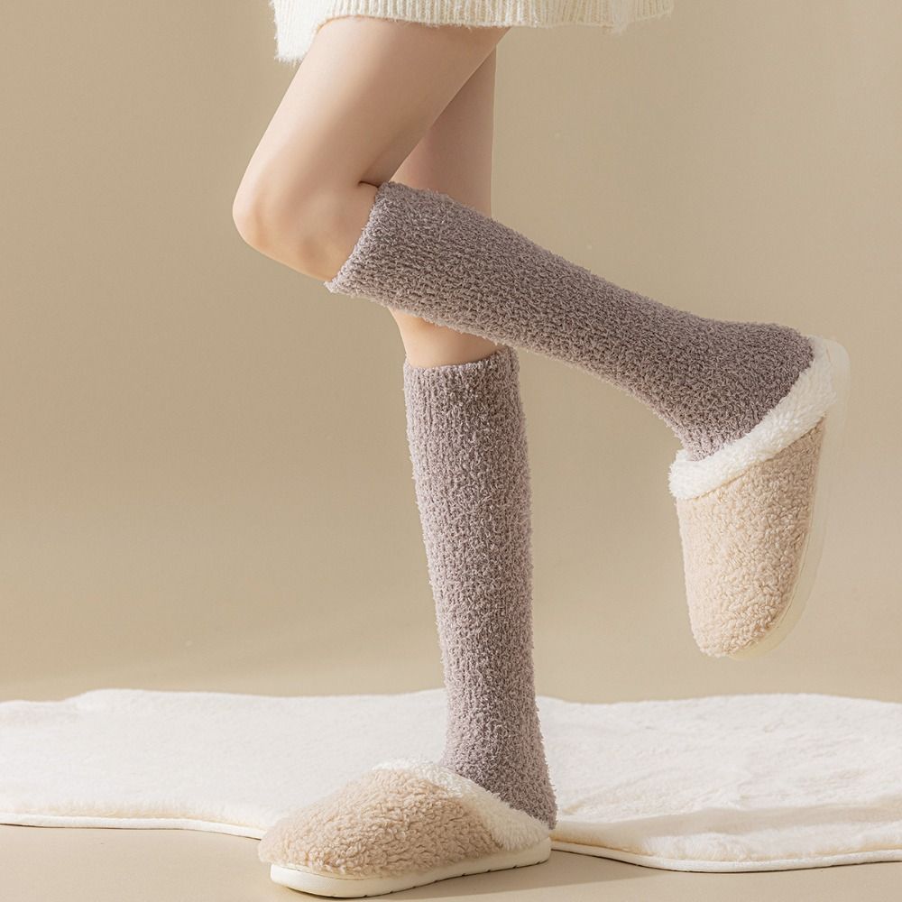Coral Velvet Long Tube Socks Thick Fabric Warm Winter Socks Preppy Solid Color Stockings For Women
