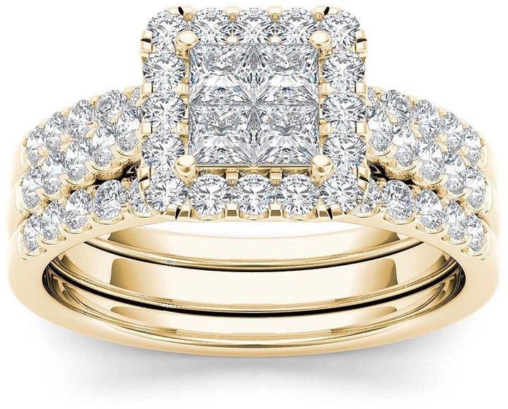 Elegant Gold Silver Color Inlaid with White Stone Rings Set Square Round Party Engagement Wedding Rings for Women Jewelry