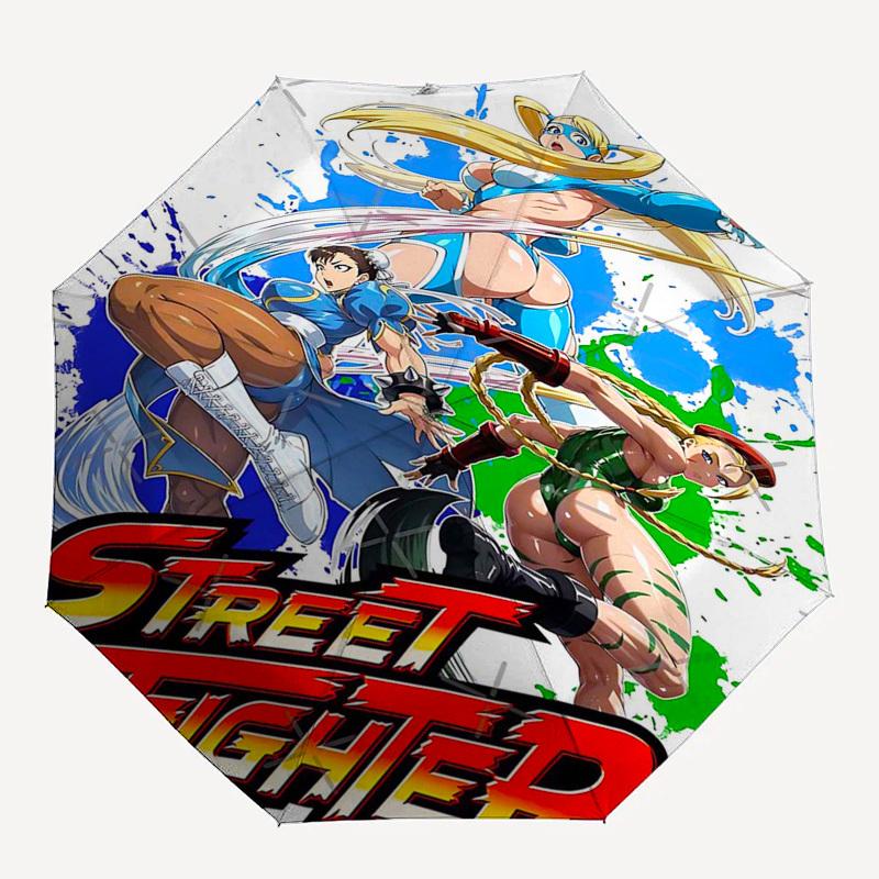 1pc Street Fighter Auto-Open Close Outdoor Umbrella - Portable 3-Fold Design with 8-Bone Iron Frame - Outdoor for Fans, Travelers, Daily Use, Gif