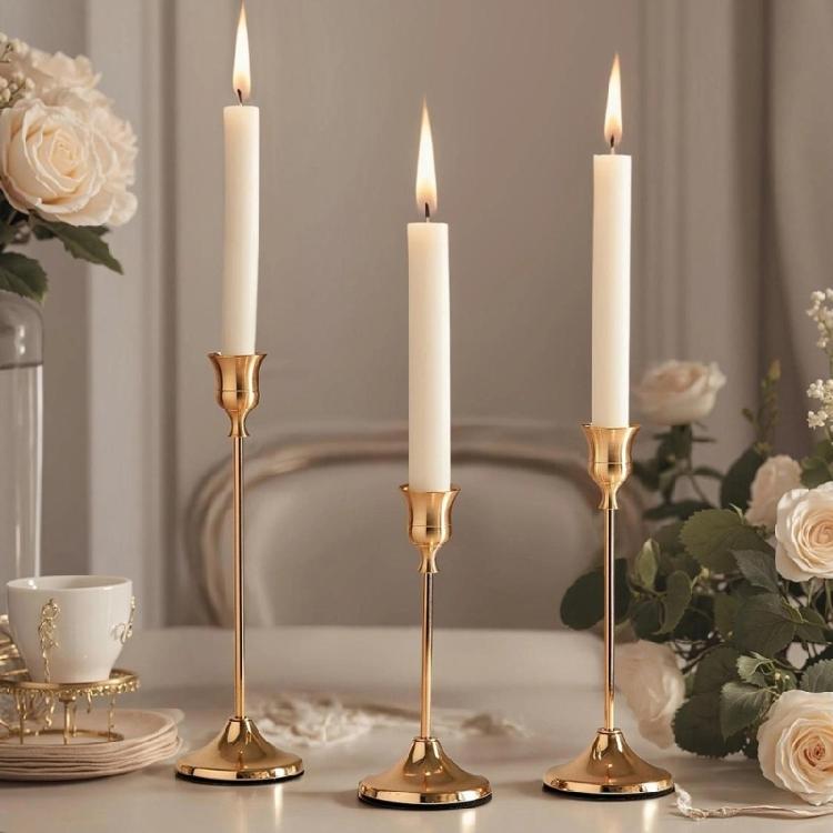 3Pcs Set of Elegant Candle Holders in Electroplated Aluminum Features Different Height for Versatiled Display