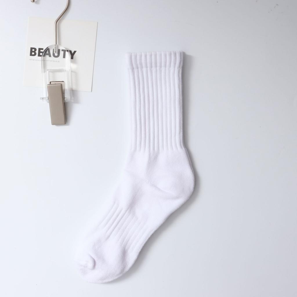 Solid Color Towel Bottom Socks Black And White Medium Tube Socks Simple Versatile Sports Basketball Stockings Cotton Socks