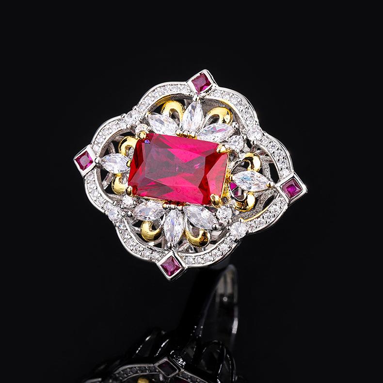 Simulated Emerald Paraiba Pendant Red Zircon Ring Tourmaline Necklace Banquet Wedding Jewelry Set