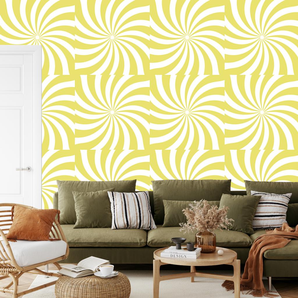 Hippie Background Wallpaper Cream, White and Yellow for Living Room and Bedroom 50x1000