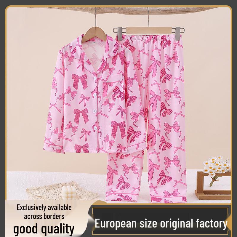 Girls Pink Bow Long Sleeve Pajama Set 140cm