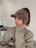 Warm Empty Top Hat Women's Autumn and Winter Ponytail Knitted Baseball Cap Thickened Outdoor Riding Cold Ear Protection Cap