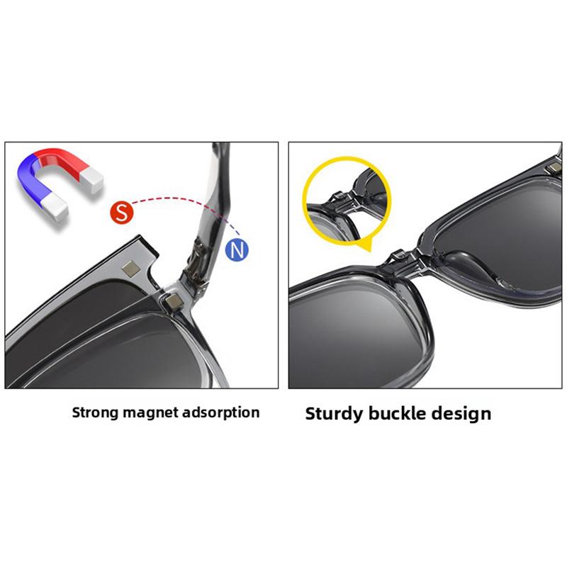 6 IN 1 Magnetic Clip-on Sunglasses for Daily Use Tinted Lens Myopic Eyeglasses Frame Night Vision Driving Eyeglasses